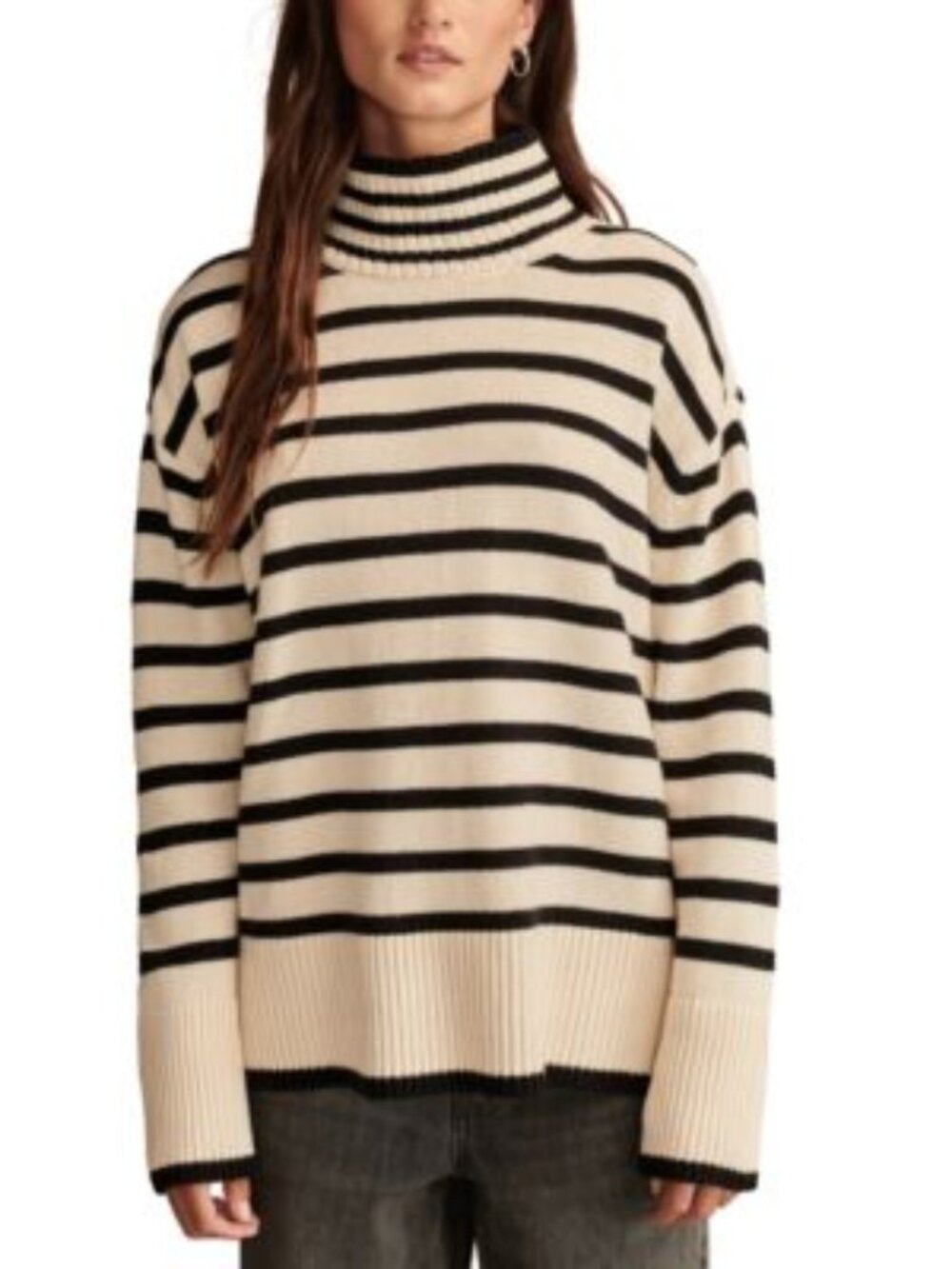 Lucky Brand Women's Mock Neck Striped Long-Sleeve Tunic Sweater, Size L NWT